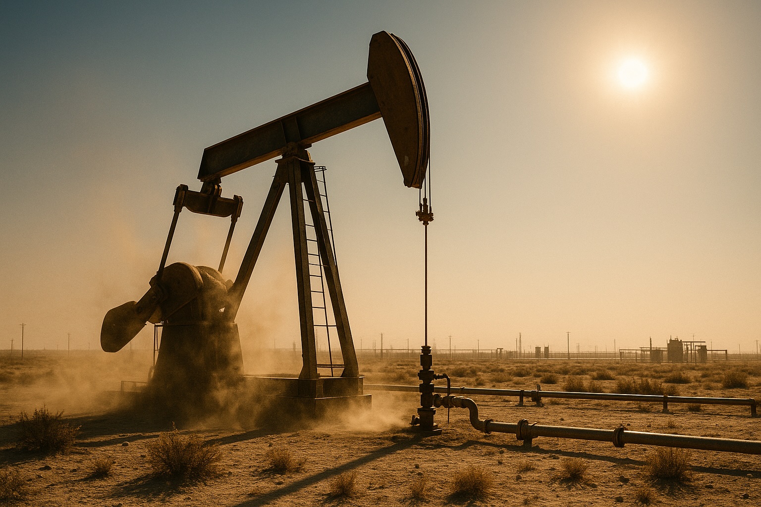 Pumpjacks working in the Permian Basin under Texas sky